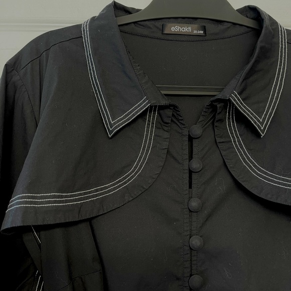 Rockabilly Goth Pinup Dress | Button-Up Sash-Tie Collar Yoke & Pockets | 3X 24W - Picture 5 of 11